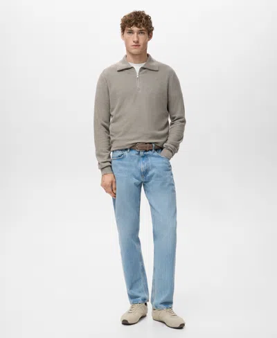 Mango Men's Zipper Collar Microstructure Sweater In Gray