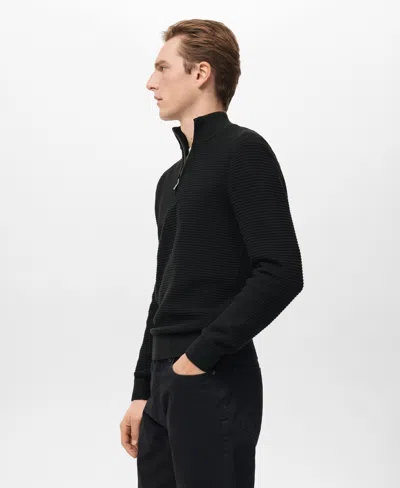 Mango Men's Cotton Structured Sweater In Black