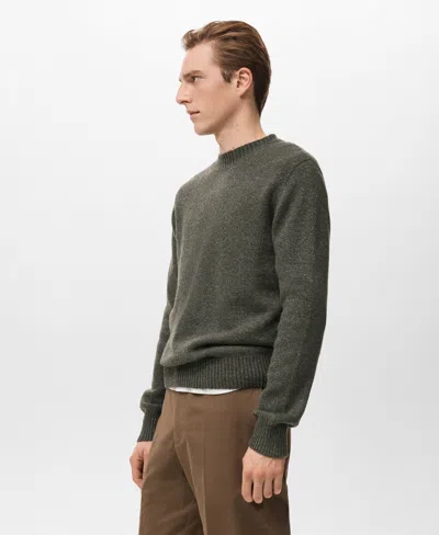 Mango Men's Structured Wool-blend Knitted Sweater In Green