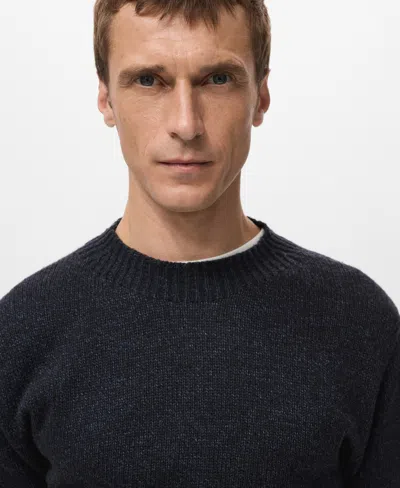 Mango Men's Structured Wool-blend Knitted Sweater In Blue