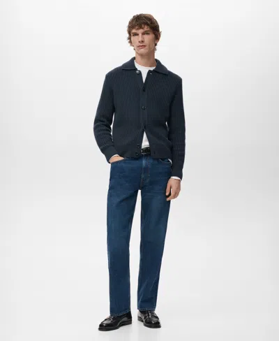 Mango Men's Structured Wool-blend Cardigan In Blue