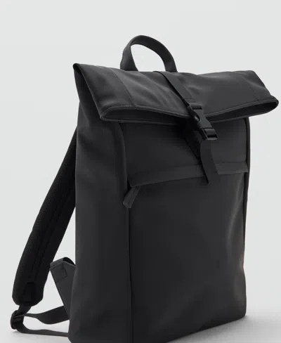 Mango Men's Flap Closure Rubberized Backpack In Black