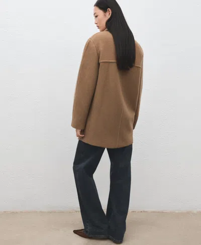 Mango Manteco Double Breasted Wool Blend Coat In Brown