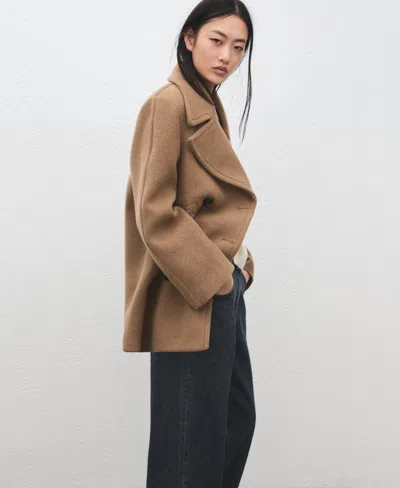 Mango Manteco Double Breasted Wool Blend Coat In Brown