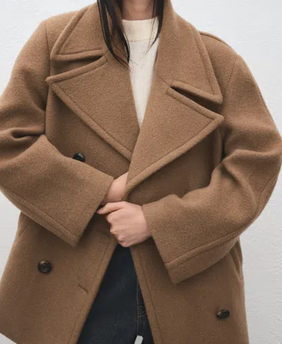 Mango Manteco Double Breasted Wool Blend Coat In Brown
