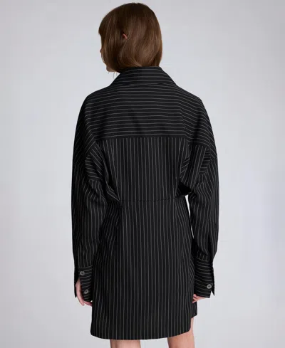 Kenneth Cole Pinstripe Long Sleeve Shirtdress In Black