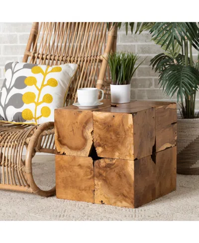 Macy's Furniture Eldora 17" Teak Root Rustic Transitional End Table In Brown