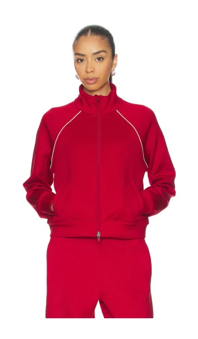 Beyond Yoga Piped Zip Front Jacket In Red