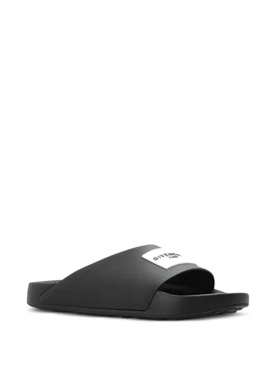 Givenchy Label Flat Mules In Black Rubber Women In Multi