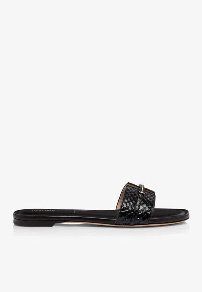 Tom Ford Semi Shiny Printed Python Julianne Slide In Black