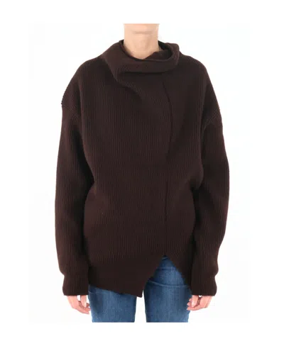 The Row High-neck Ribbed Wool Pullover In Brown