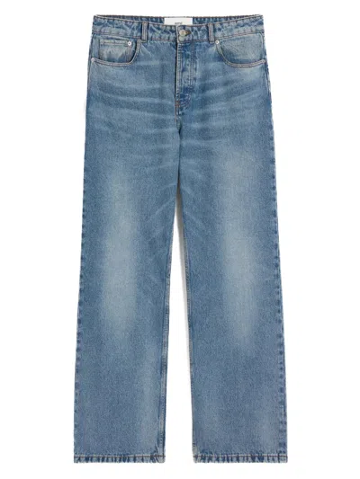 Ami Alexandre Mattiussi High-waisted Wide-leg Denim Pants With Matching Belt In Blue