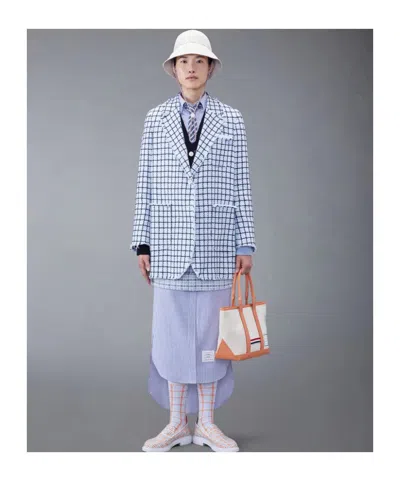 Thom Browne Checked Cotton Single-breasted Coat In Blue