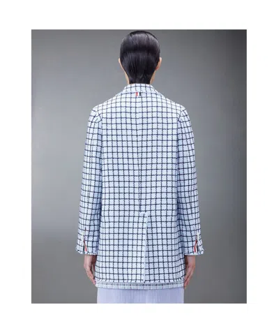 Thom Browne Checked Cotton Single-breasted Coat In Blue