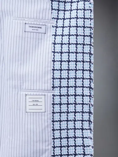 Thom Browne Checked Cotton Single-breasted Coat In Blue
