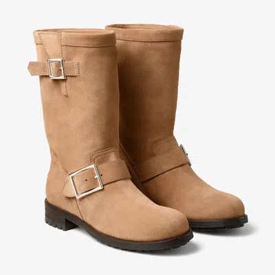 Jimmy Choo Biker Buckled Suede Ankle Boots In Brown