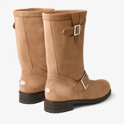 Jimmy Choo Biker Buckled Suede Ankle Boots In Brown