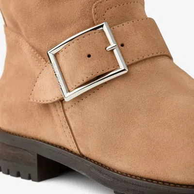 Jimmy Choo Biker Buckled Suede Ankle Boots In Brown