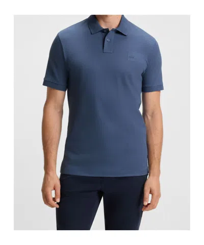 Hugo Boss Stretch-cotton Slim-fit Polo Shirt With Logo Patch In Blue