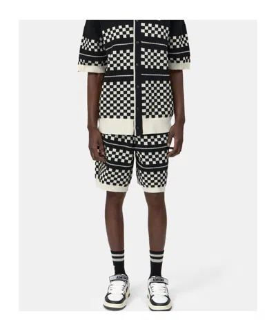 Amiri Embroidered Wool Blend Bermuda Shorts In Black