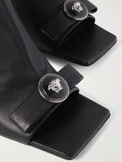 Versace Open Toe Ankle Boots In Black