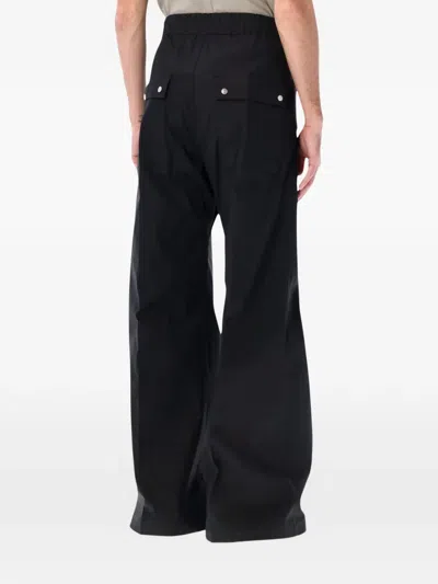 Rick Owens Heizer Belas Wide-leg Cotton-blend Poplin Drawstring Cargo Trousers In Black