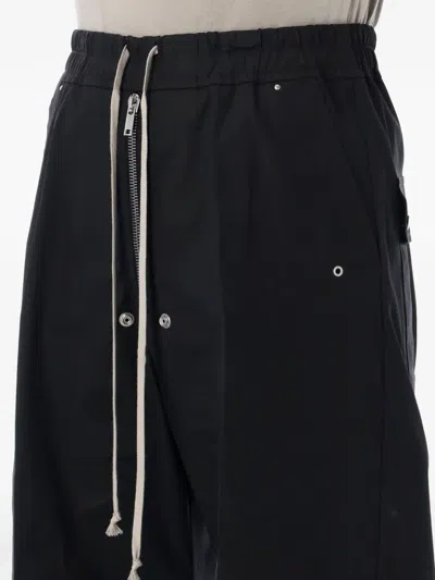 Rick Owens Heizer Belas Wide-leg Cotton-blend Poplin Drawstring Cargo Trousers In Black