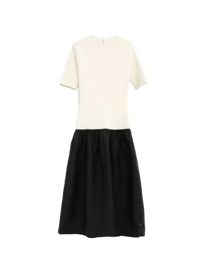 Totême Twinflower Gathered Ribbed-knit And Wool And Silk-blend Crepe Midi Dress In Neutral