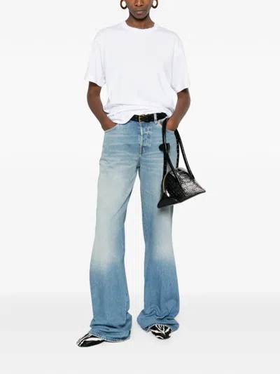 Gucci Women White Crewneck T-shirt With Tonal Horsebit Embroidery On The Front In Cotton Woman In White