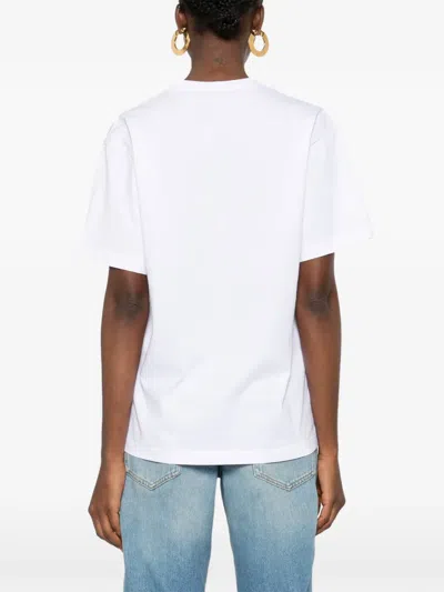 Gucci Women White Crewneck T-shirt With Tonal Horsebit Embroidery On The Front In Cotton Woman In White