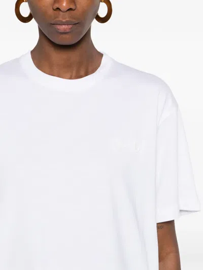 Gucci Women White Crewneck T-shirt With Tonal Horsebit Embroidery On The Front In Cotton Woman In White