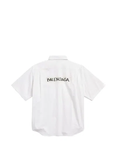 Balenciaga Short Sleeve Silk Blend Button Down Shirt In White