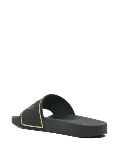 Versace Black Sandals With Logo Printed On The Front In Black