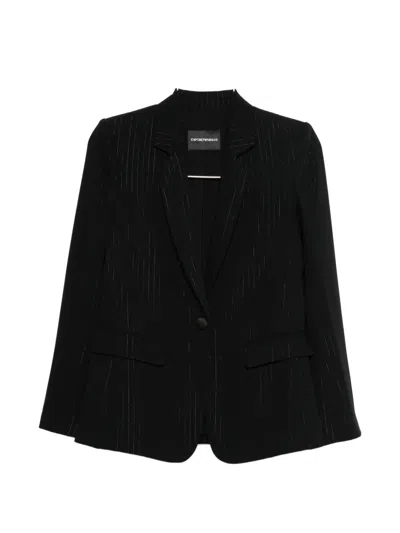 Emporio Armani Single-breasted Pinstriped Lurex Jacket In Black