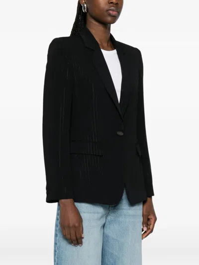 Emporio Armani Single-breasted Pinstriped Lurex Jacket In Black