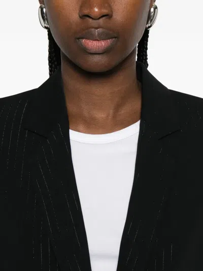 Emporio Armani Single-breasted Pinstriped Lurex Jacket In Black