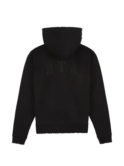 Rta Markus Distressed Logo Applique Hoodie In Black