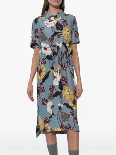 Marni Floral-print V-neck Midi Dress Clothing In Multi