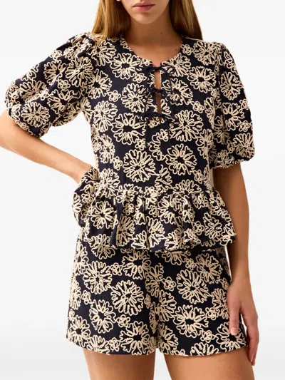 Marie Oliver Estella Floral Puff-sleeve Blouse In Multi