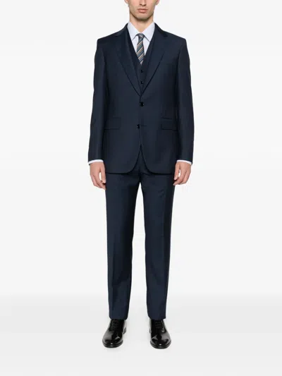 Fursac Single-breasted Notched-lapel Suit In Blue