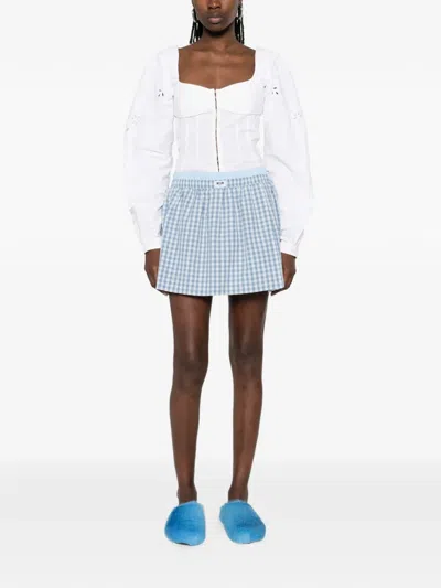 Msgm Check Print Short Skirt In Blue
