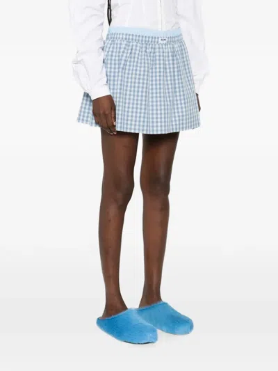 Msgm Check Print Short Skirt In Blue