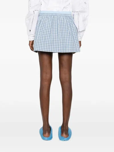 Msgm Check Print Short Skirt In Blue