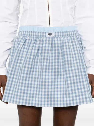 Msgm Check Print Short Skirt In Blue