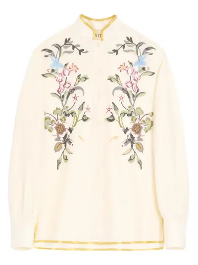 Valentino Garavani Floral Embroidery Shirt Shirt And Blouse Beige In Brown