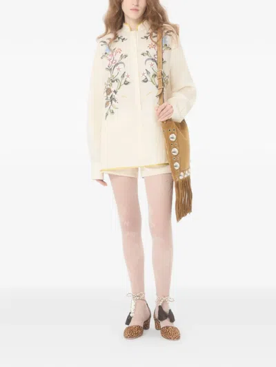 Valentino Garavani Floral Embroidery Shirt Shirt And Blouse Beige In Brown