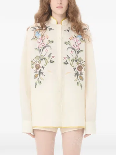 Valentino Garavani Floral Embroidery Shirt Shirt And Blouse Beige In Brown