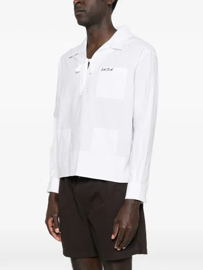 Bode Mens Cotton Maze Long-sleeve Shirt In White