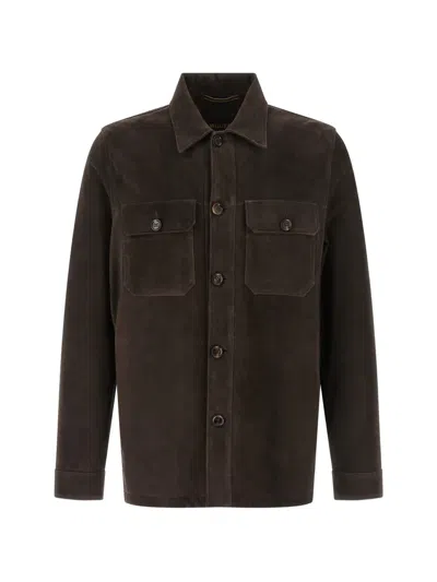 Moorer Brown Solid Shirt Collar Jacket In Brown