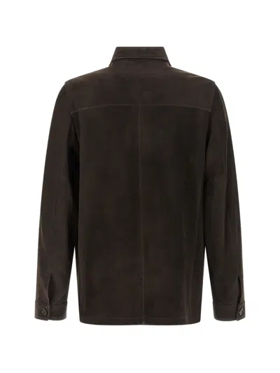 Moorer Brown Solid Shirt Collar Jacket In Brown